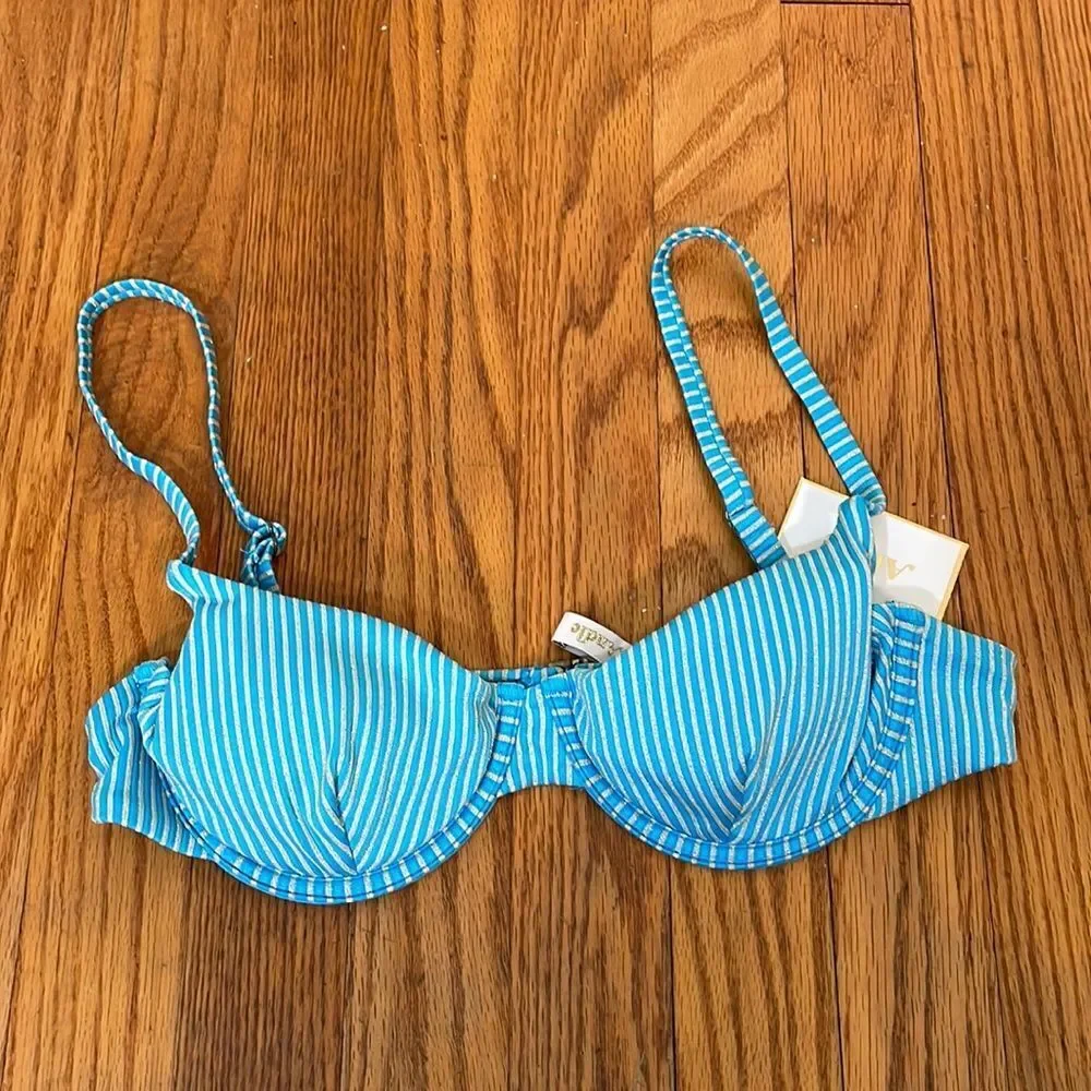 Andie x Mindy The Bermuda bikini top stripe splash Blue‎ gold size small NWT